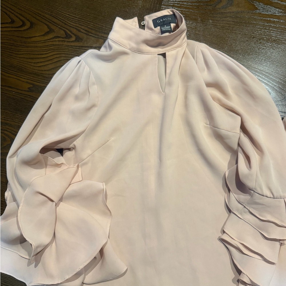 Gracia Blush Ruffle Sleeve Blouse